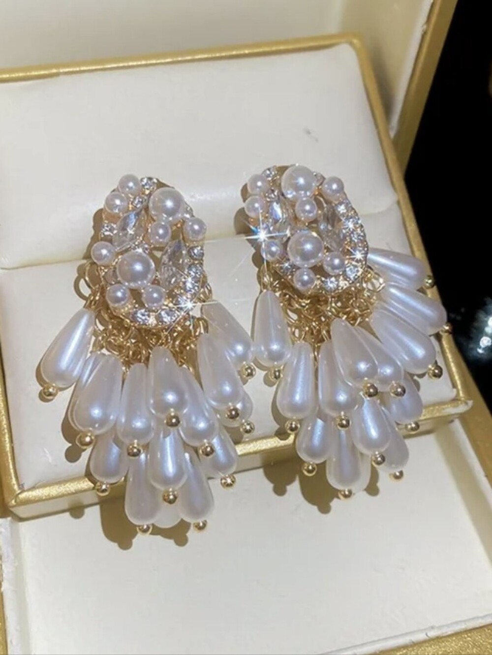 Gold Plated Pearl Tassel Earrings
